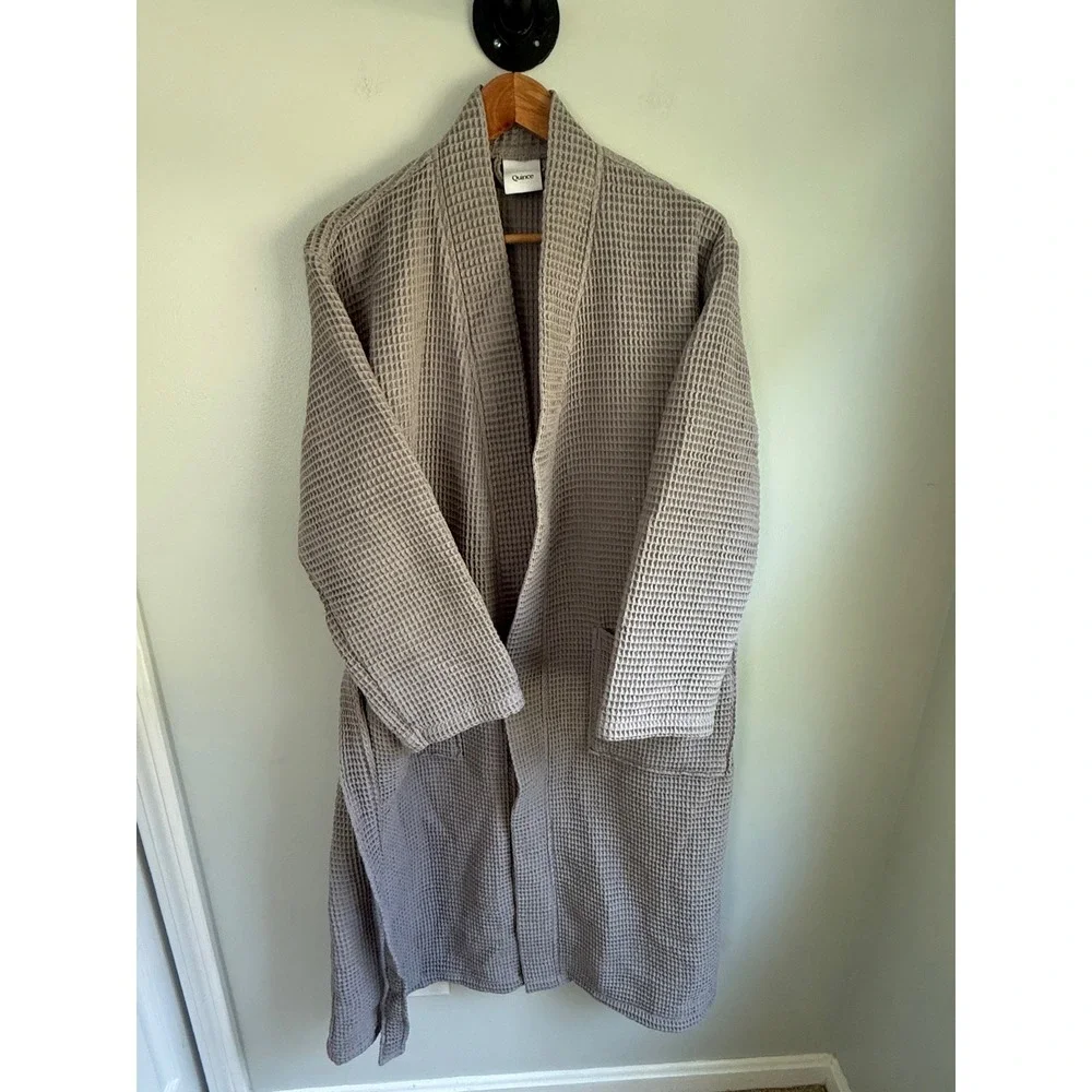 Quince Waffle Robe Grey Cotton Lightweight Spa Bathrobe Medium Womens Lounge - Picture 1 of 3
